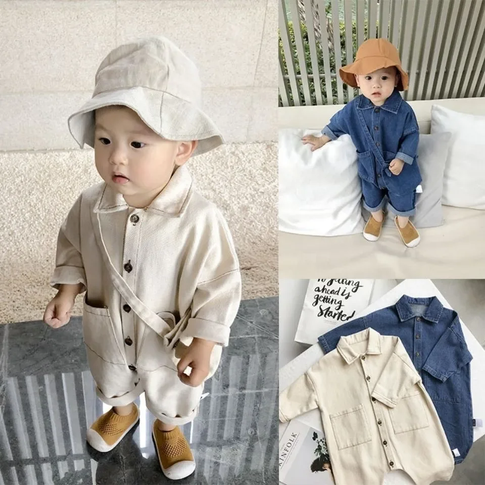 

Baby Jumpsuits No Bag Spring And Autumn Japanese And Korean Version Girls Romper Children'S Clothes Boy Romper Denim Clothes