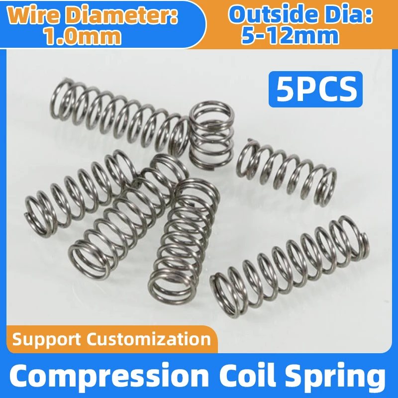 

Tbelix 5PCS Compression Cylidrical Coil Spring Pressure Spring Wire Diameter 1.0mm OD5/6/7/8/9/10/11/12mm Length 5mm to 50mm