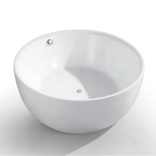 

Two person round soaking white acrylic center drain floor stand alone family freestanding bathtub plastic