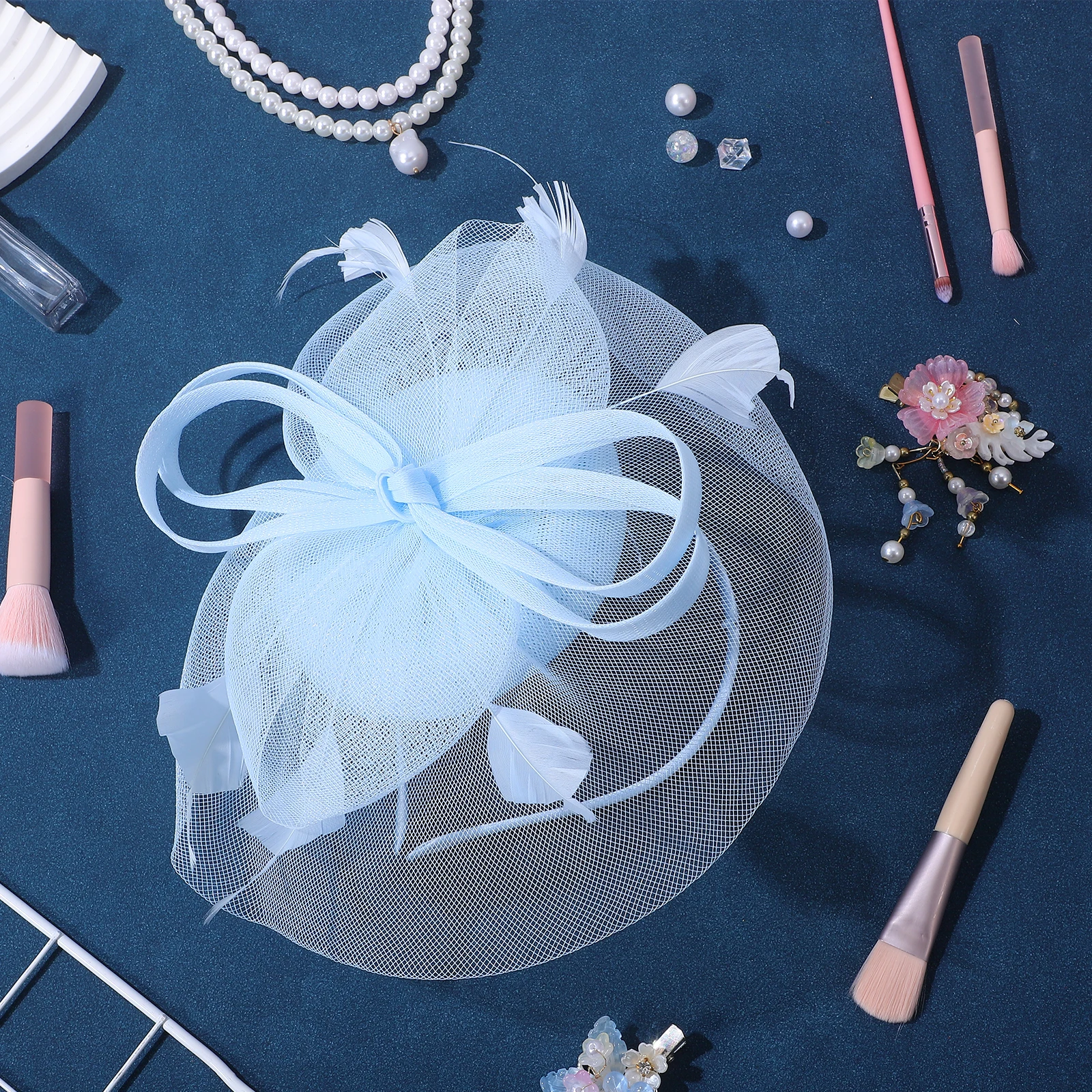 

Net Fascinator Hair Accessory Lightweight Bridal Headdress For Wedding Tea Party Banquet Prom Orange