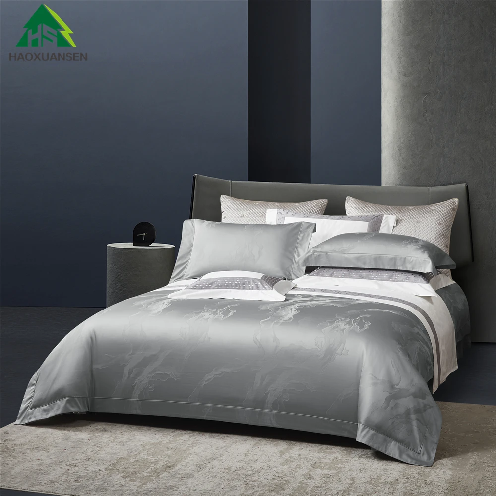 Jade Belt Danube River 4Pcs Bedding Sets Yarn Dyed Jacquard 800TC Soft Double Bed Linens Cotton Duvet Cover Pillowcase Sheets