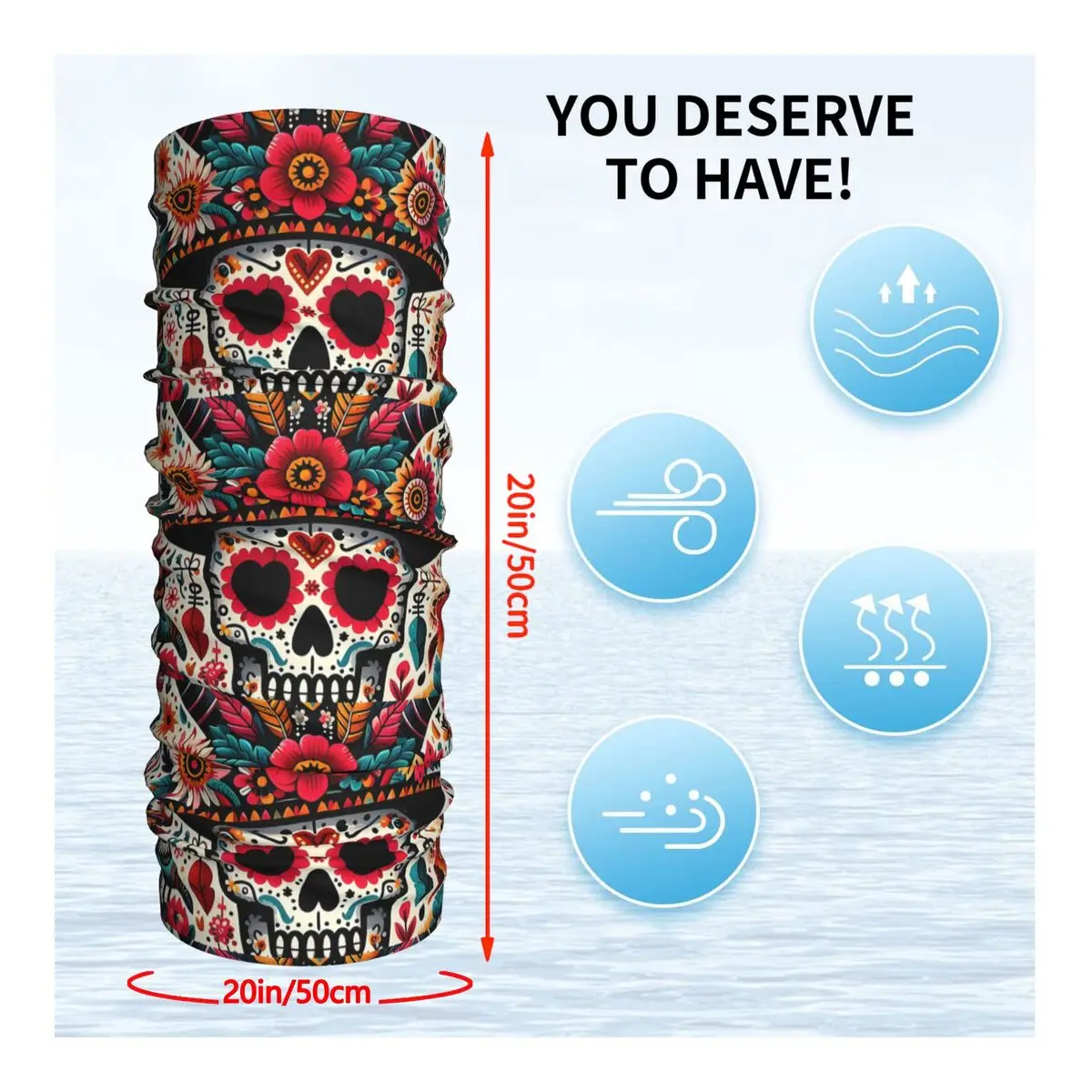 Demon Mexican Skull Thin Wrap Scarf Bandana Neck Gaiter Face Cover Headband