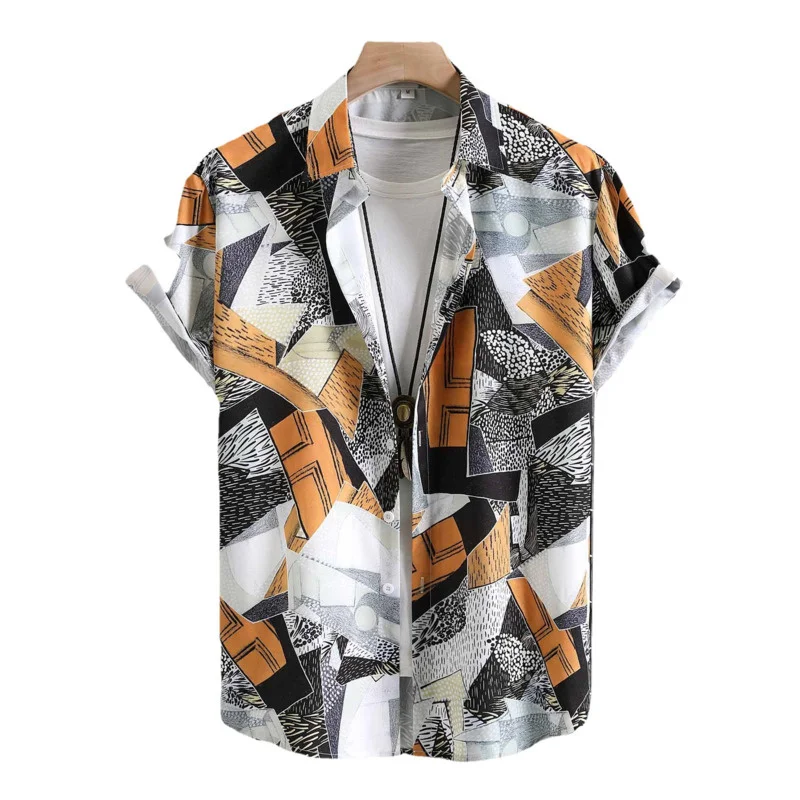 

New Hawaiian Shirts For Mens Funny Hit Color Printed Turn Down Collar Short Sleeve Loose camisa masculina