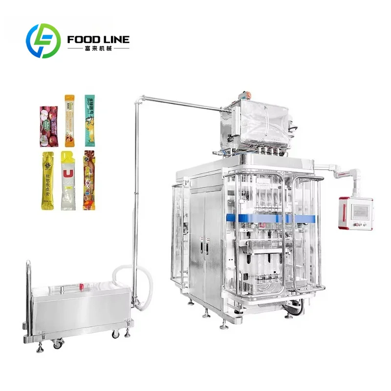 Customized Multi Lane Back Seal Premade Pouch Liquid Filling Packing Machine For Beverage Sauce Condiment Processing Factory