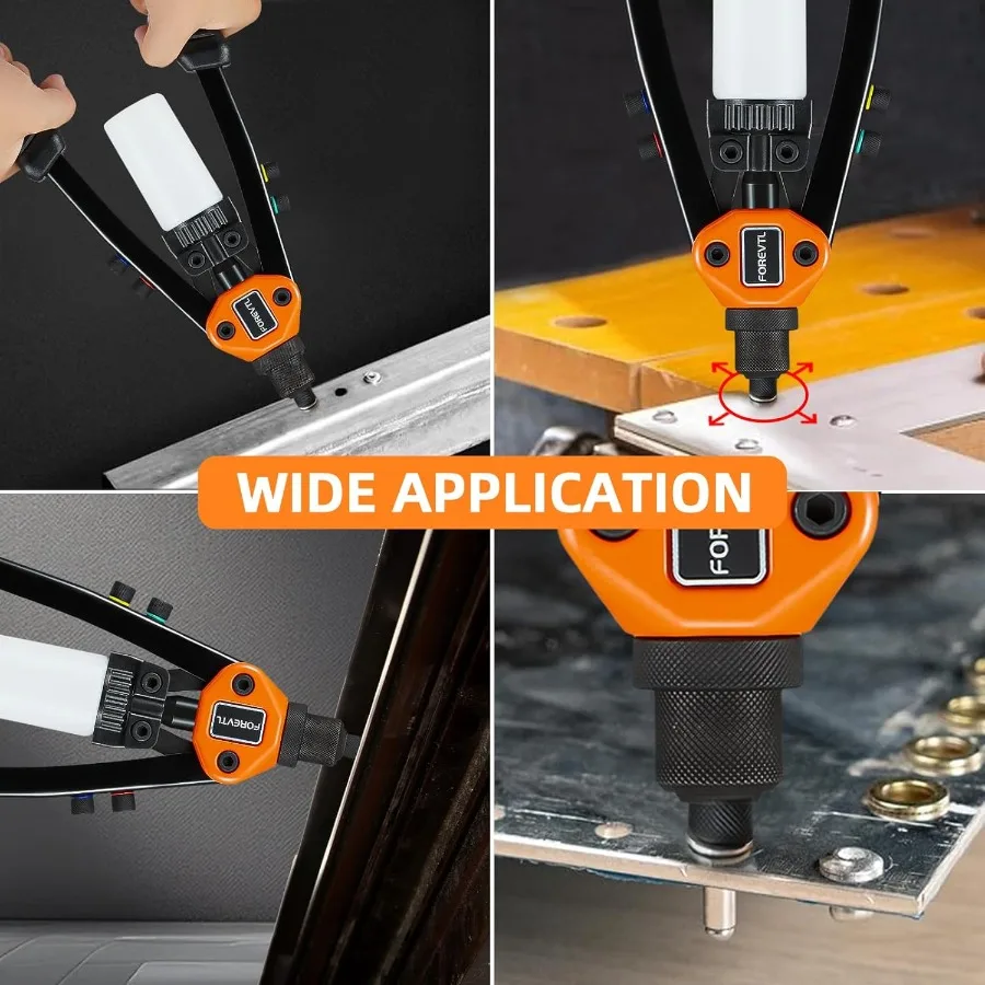 1 4 Inch Heavy Duty Manual Hand Riveter Tool with 210Pcs Blind Rivets and 5 ToolFree Interchangeable Rivet Heads for Metal Plas
