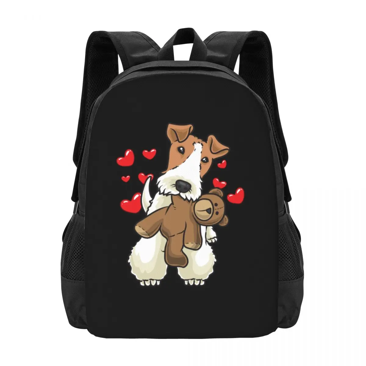 Fox Terrier Wirehaired Dog with Stuffed Animal  Collaboration Backpack Large Capacity Cute Foldable  Clothes Backpacks