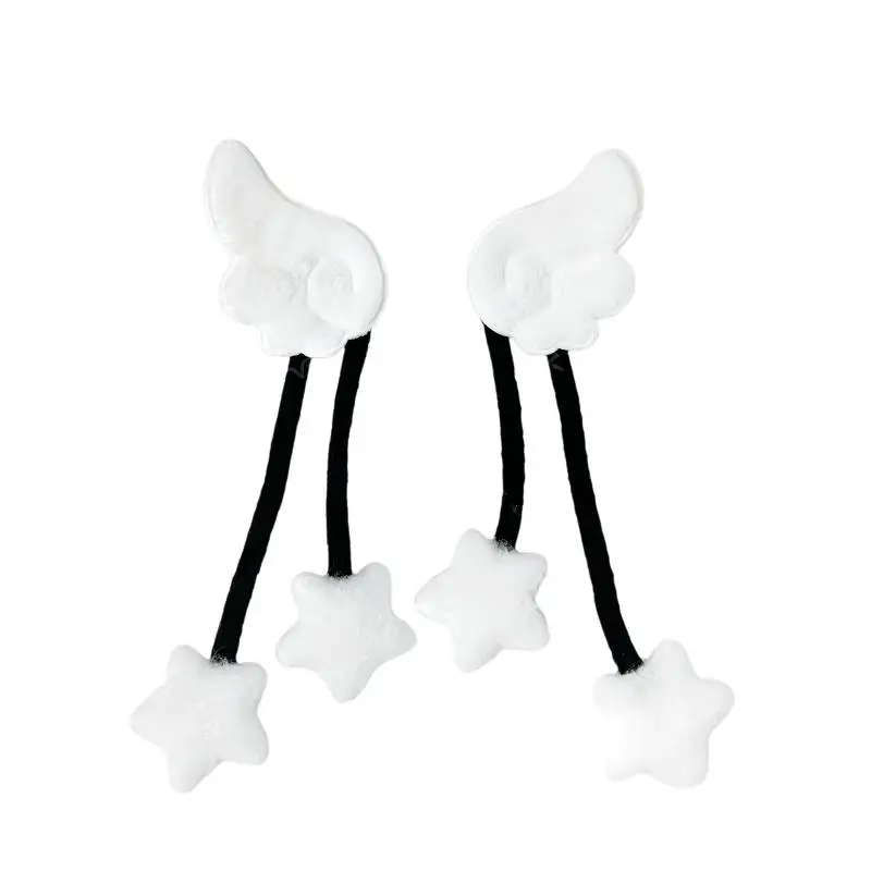 Engelsflügel-Stern-Haarspangen, Plüsch-Quasten-Haarspangen, Y2K, weiche Haarnadeln, süße dekorative Haaraccessoires für Mädchen, Party-Frisur – Detail 6