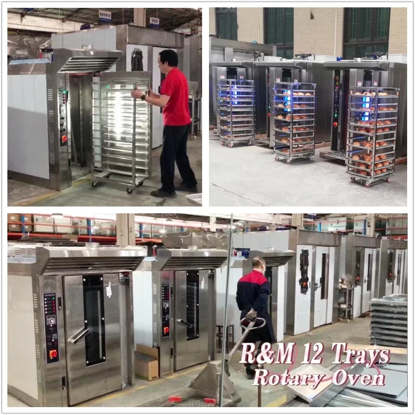 12-128trays Hot Air Pizza Baking Equipment Factories Food Production Line/rotary Rack Convection Rotary Oven for Bakery Bread