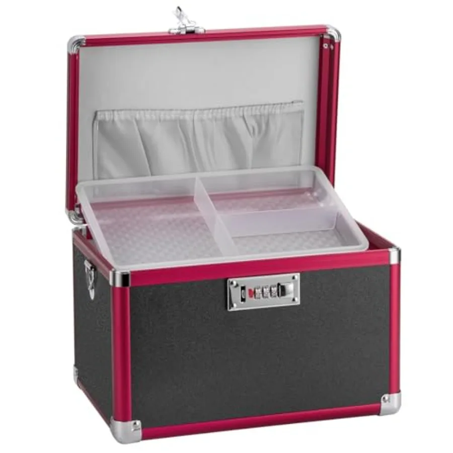 

Medication Lock Box, 15x8.7x9.4 Inch Aluminum Alloy Medication Safe, First Aid Box with Detachable Tray and Travel Pouch, Child