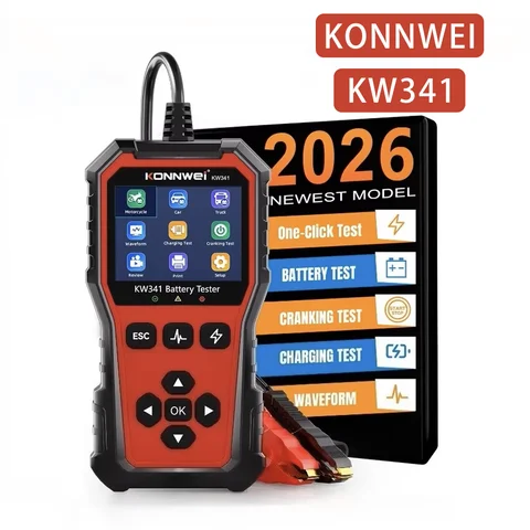 Тестер Автомобильных Аккумуляторов KONNWEI KW341 6В/12В/24В С Функцией Печати Данных Об Ошибках