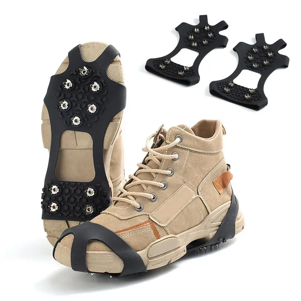 1 Pair Ice Cleats with 10 Studs Winter Outdoor Walking Crampons Ice Snow Traction Grips Non-slip Shoes Boot Spikes Grippers