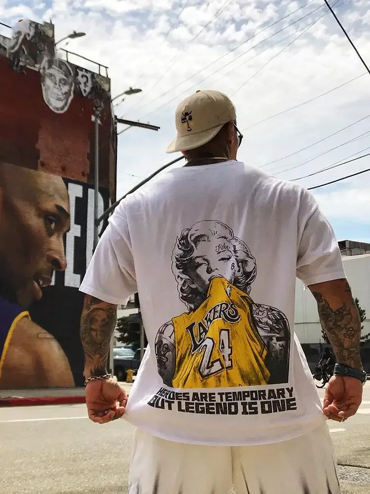 

Commemorative No.24 Hand-painted Basketball Sports Fitness Short Sleeve T-shirt Men and Women American Hip Hop Fashion Brand Top