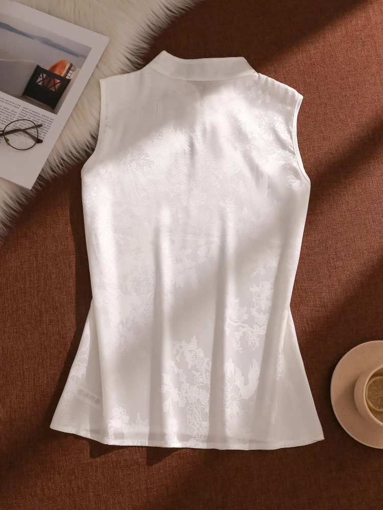 New Chinese Sle Stand Collar Svel Vest Women's Loose Fit Slimming Base irt Formal Wear Printed Slimming Top