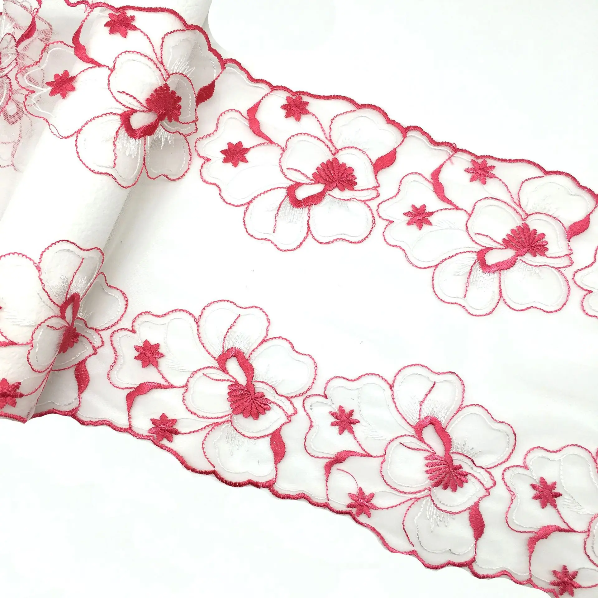 

300 Yards Pink Flower Embroidery Bilateral Lace Trim Fabric Garment Bra Underwear Lingerie Sewing Trimmings Sleeve High Quali