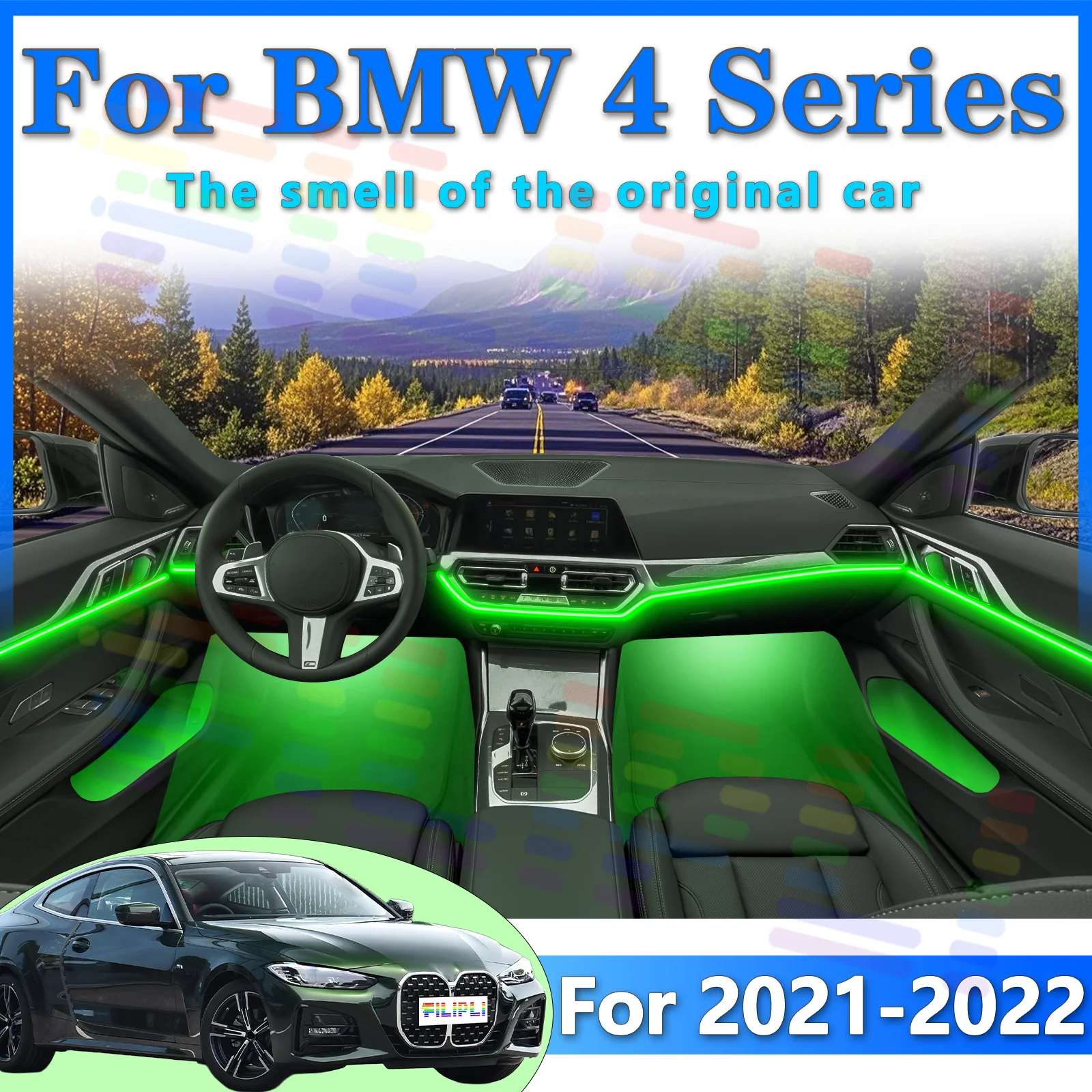 

FILIPLI For BMW 4 Series G22 Interior LED Atmosphere Light Strip, APP - Operated with All - Color Adjustability for Driving Plea