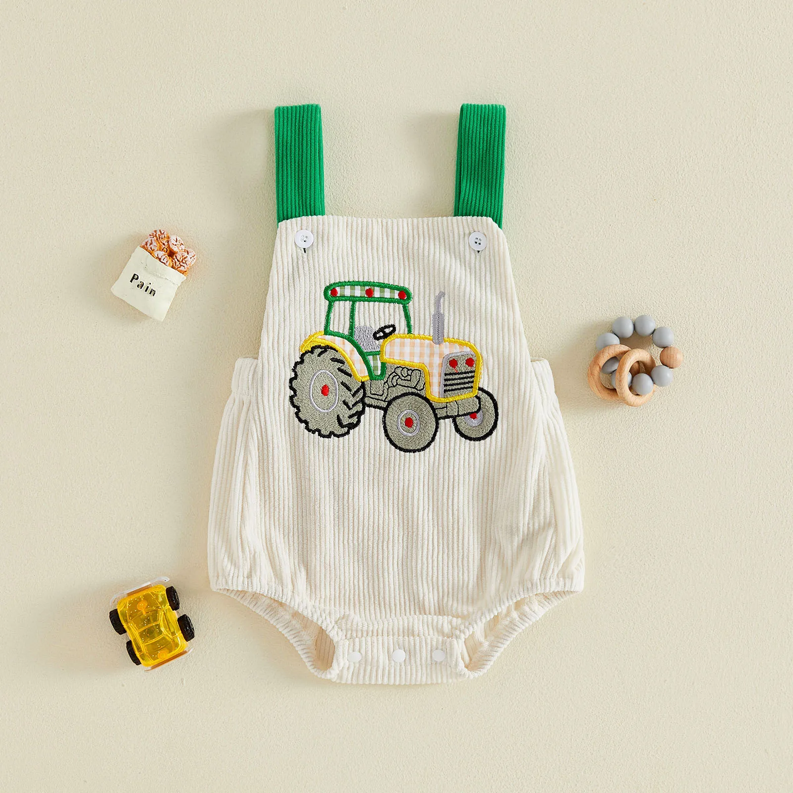 Truck Embroidery Baby Overalls 1
