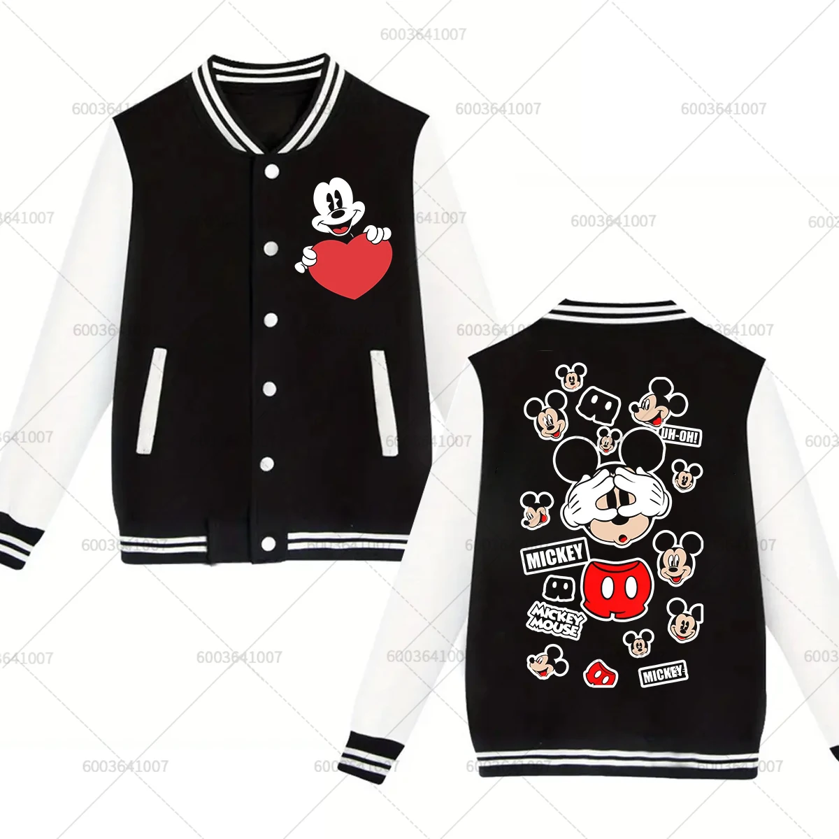

Couple Disney Mickey Minnie Mouse Smile Men's Women Baseball Jacket Autumn Winter Classic Coats Fleece O-Neck Streetwear Hoodies