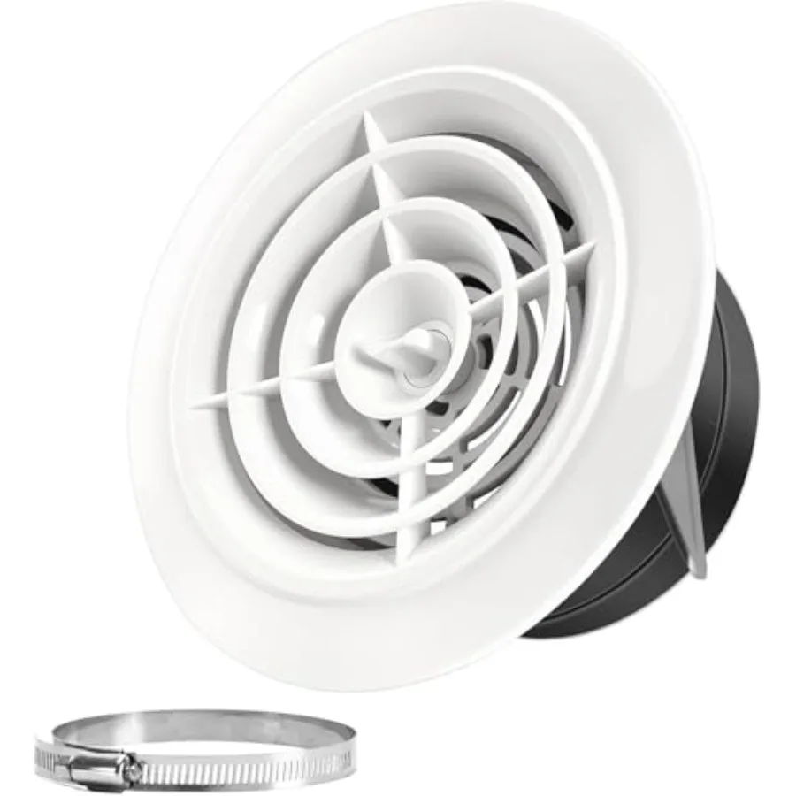 offit Vent 6 Inch Round Air Vent Cover, AB Adjutable Ceiling Vent with Louver, HVAC Indoor Outdoor Intake Vent for Attic Kitche