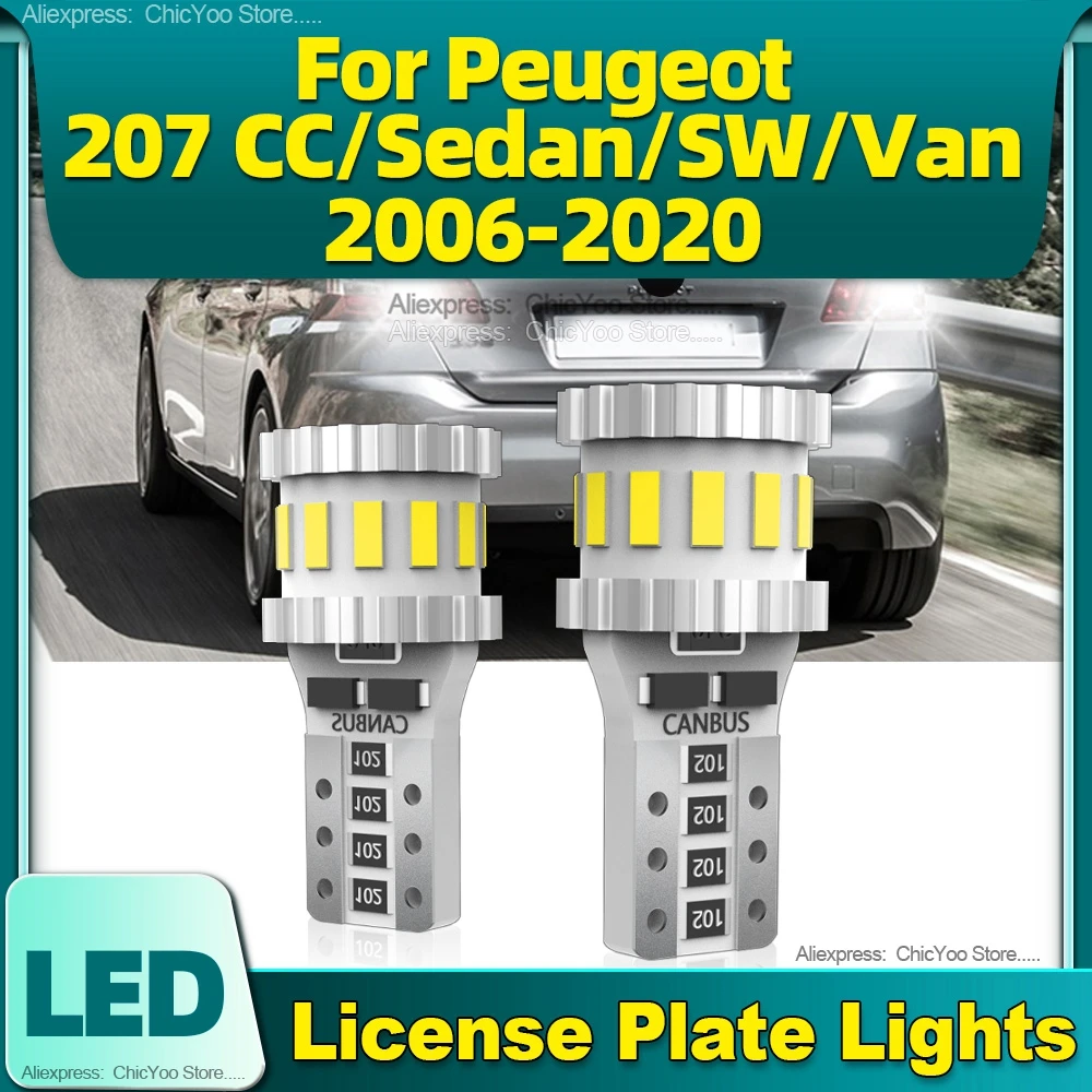 

T10 W5W LED Bulbs Canbus Car License Plate Lights 6000K For Peugeot 207 CC Sedan SW Van 2006 2007 2008 2009 2010 2011 2012-2020