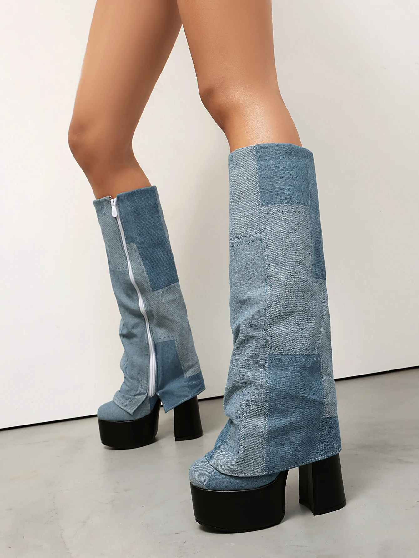 

Квадратная юбка ручной работы, брюки с юбкой, женские сапоги, ковбойские сапоги, непромокаемые модные ботинки высокого размера на платформе