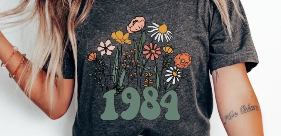 1984 Shirt, 40th Birthday Shirt Wildflowers 1984 Birth Year Number Shirt for Women Short Sleeve Top Tees 100% cctton Streetwear