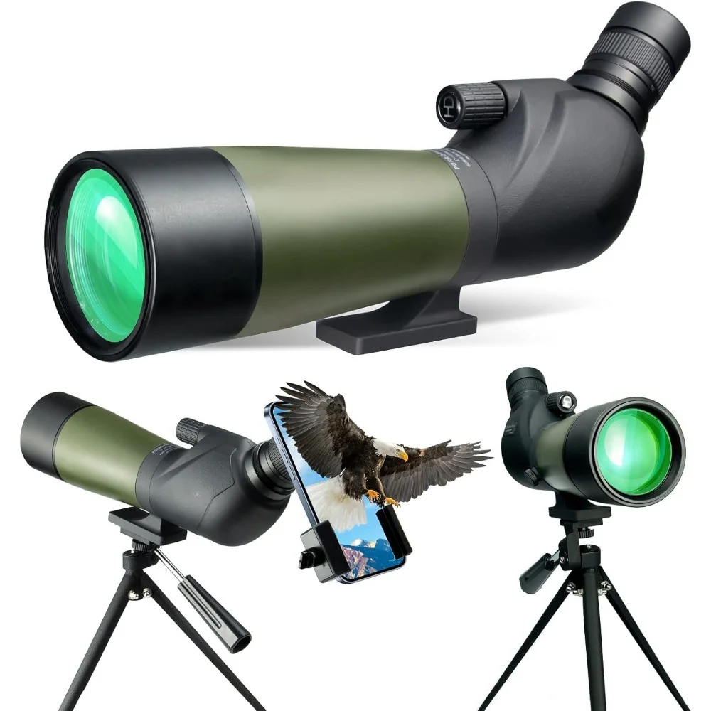 

20-60x60 HD Spotting Scope with Tripod, Carrying Bag and Scope Phone Adapter - BAK4 45 Degree Angled Spotter Scope Bird Watching