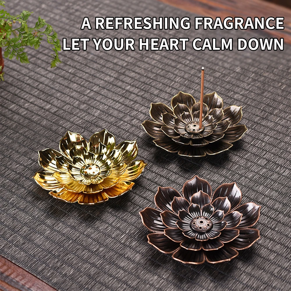 3-layer alloy incense burner bracket plate incense burner plate Buddhist coil lotus incense burner, Zen incense burner