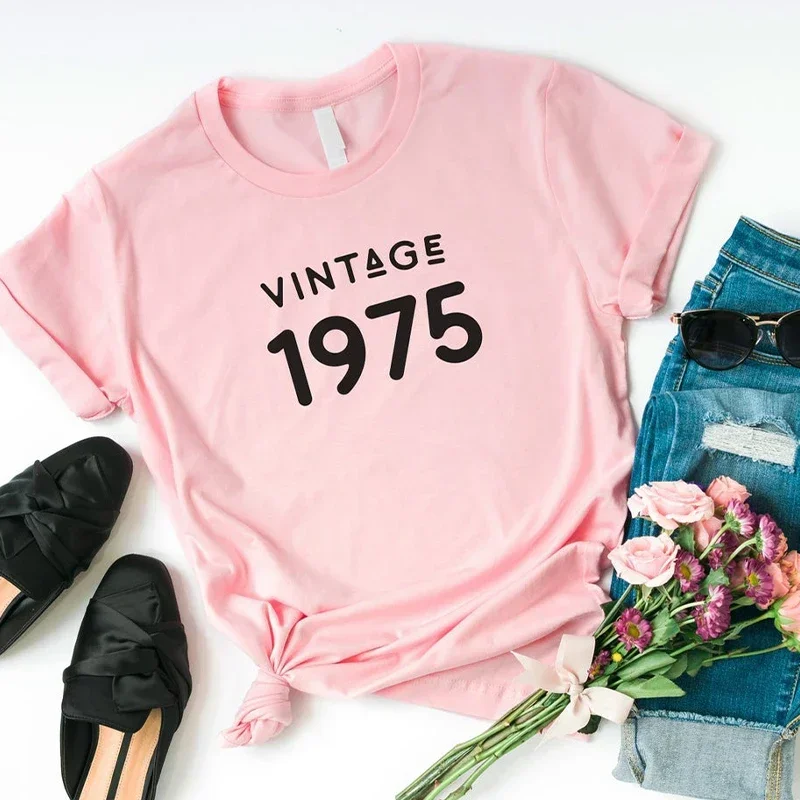 

2024 Streetwear Tee Shirt Vintage 1975 T-Shirt Women 49 Years Old 49th Birthday Gift Girls Mom Wife Daughter Party Top Ts