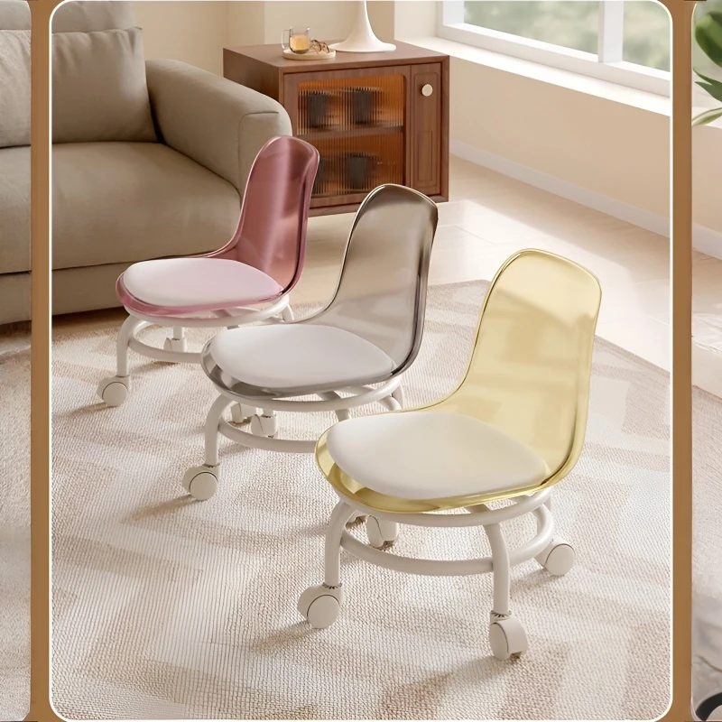 Household Transparent Acrylic Small Stool with Universal Wheel Toddler Stool Lazy Backrest Roller Skating Stool image 3