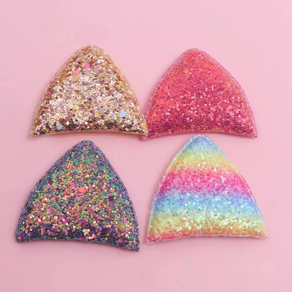 Shiny Sequin Cat Ear Appliques No Shed Cartoon Patch DIY Hair Accessories Clothing Ornament Kids Headwear Making Supplies