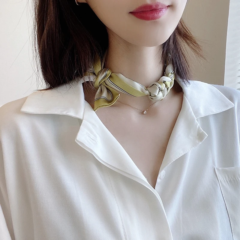 

Women Narrow Thin Scarf Striped Long Silk Scarf Women Handle Bag Ribbons Multi-Function Decorative Neckerchief Hair Tie Band