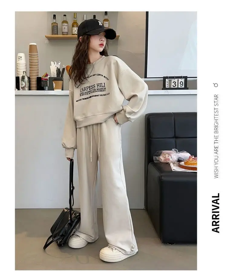 2026 Herbst Winter Kinder Mädchen Kleidung Set Kinder Buchstaben-Sweatshirt Crop Top + Weite Hose Trainingsanzug 4 5 6 7 8 9 10 11 12 Jahre – Detail 11