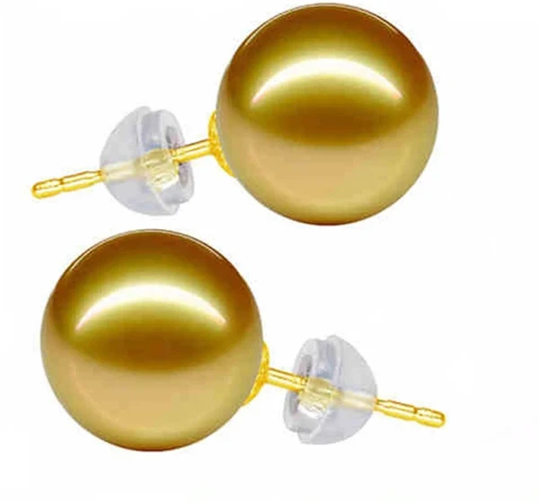 HABITOO 18K yellow Gold SouthSea Pearls Stud Earrings 8.5-9.5mm Pearl Earrings Ladies Pearl Earrings Jewelry Gift for Women