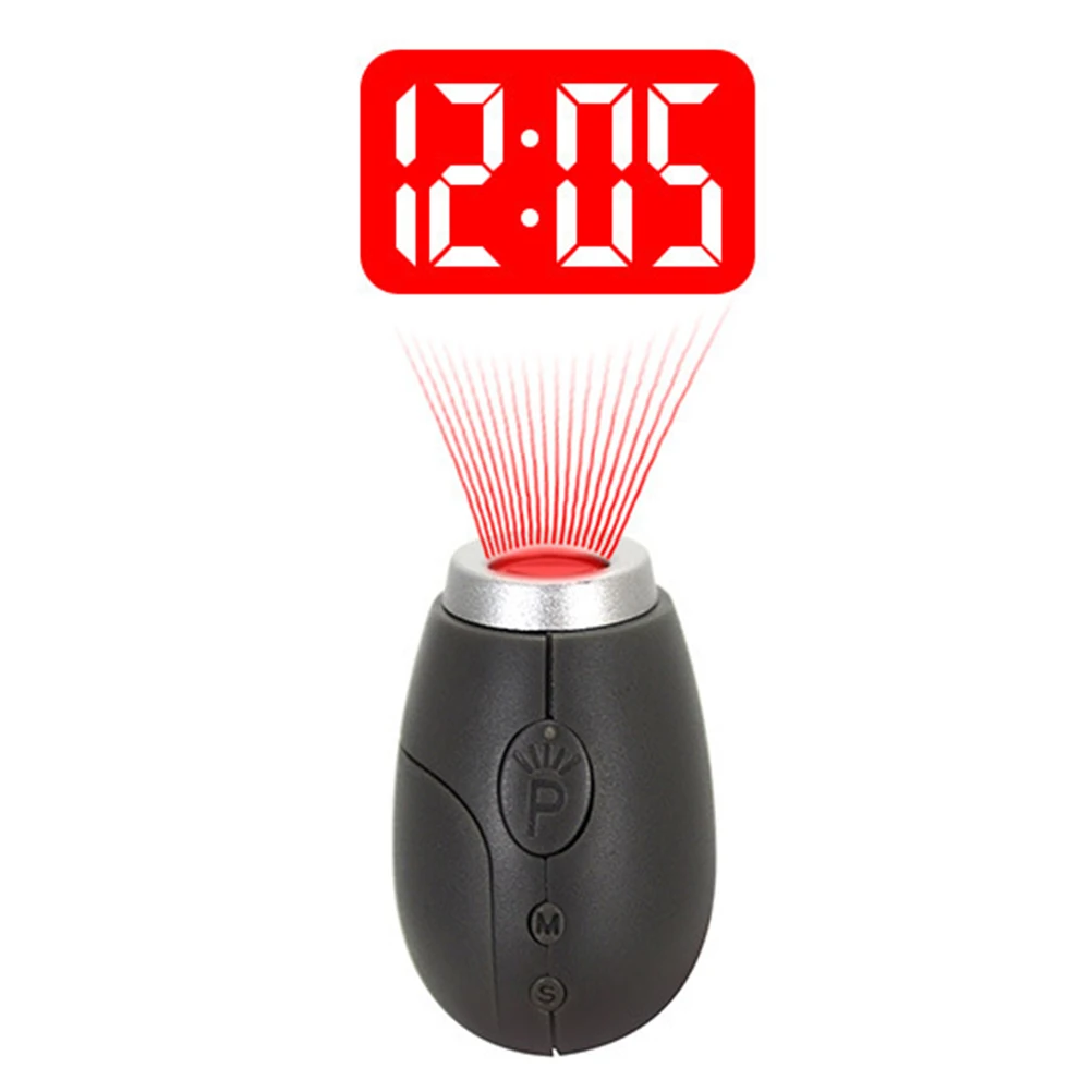 

1Pc High Quality Plastic Mini Projection Clock Portable Led Time Display Flashlight Night Light Projector With Key Chain Black
