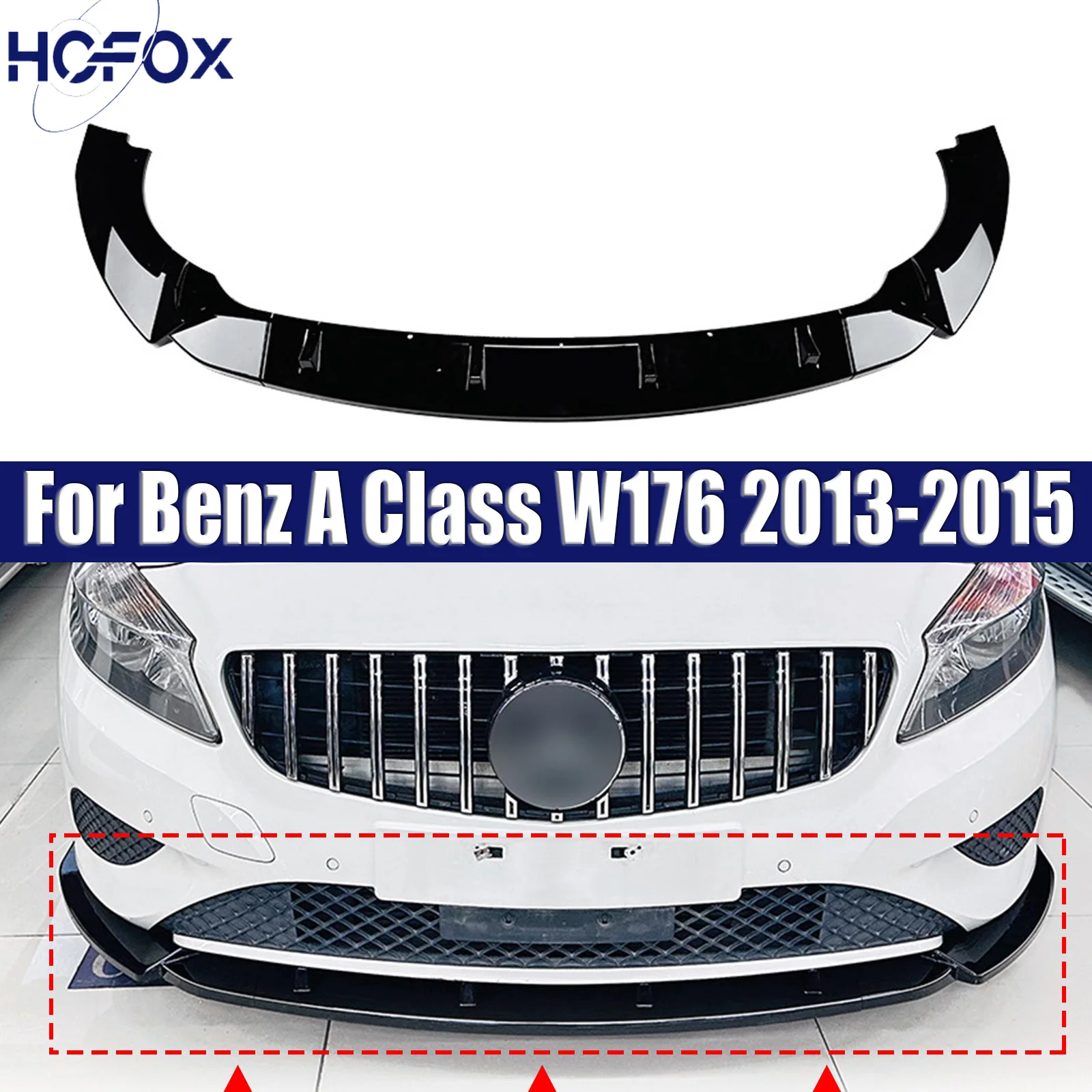 

For Mercedes-Benz A Class W176 2013-2015 Front Bumper Lip Spoiler Splitter Canard Lip Diffuser
