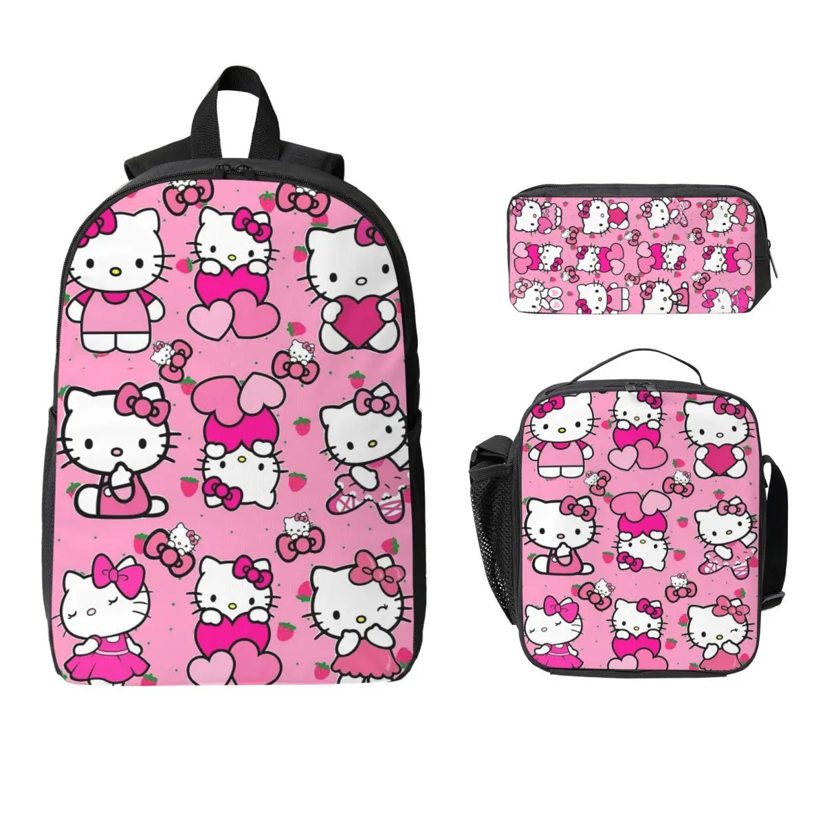 

Hello Kitty Backpack Student Boys Girls BookBag School Bag Laptop Shoulder Bags 3ps Insulated Lunch Bag Pencil Case