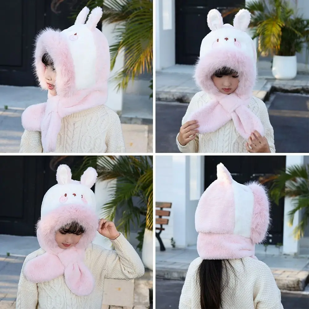 Cute Winter Hat Warm Thickening Scarf Hat Integrated Casual Windproof Beanie Hat Scarf Boys Girls