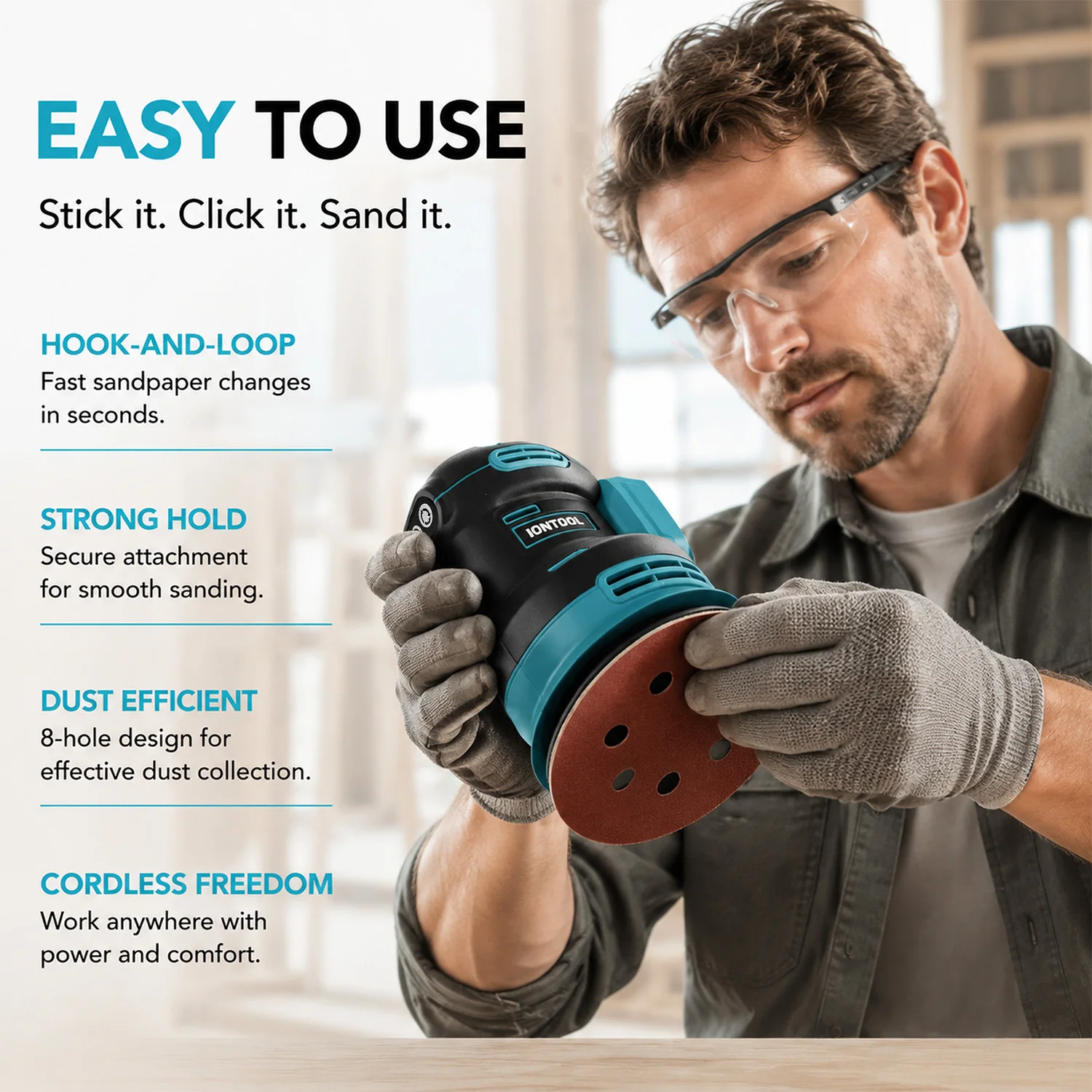 IONTOOL 180mm Large Pad 3-Speed Variable Cordless Sander 7000-11000RPM for Wood Auto Surface Finishing Only
