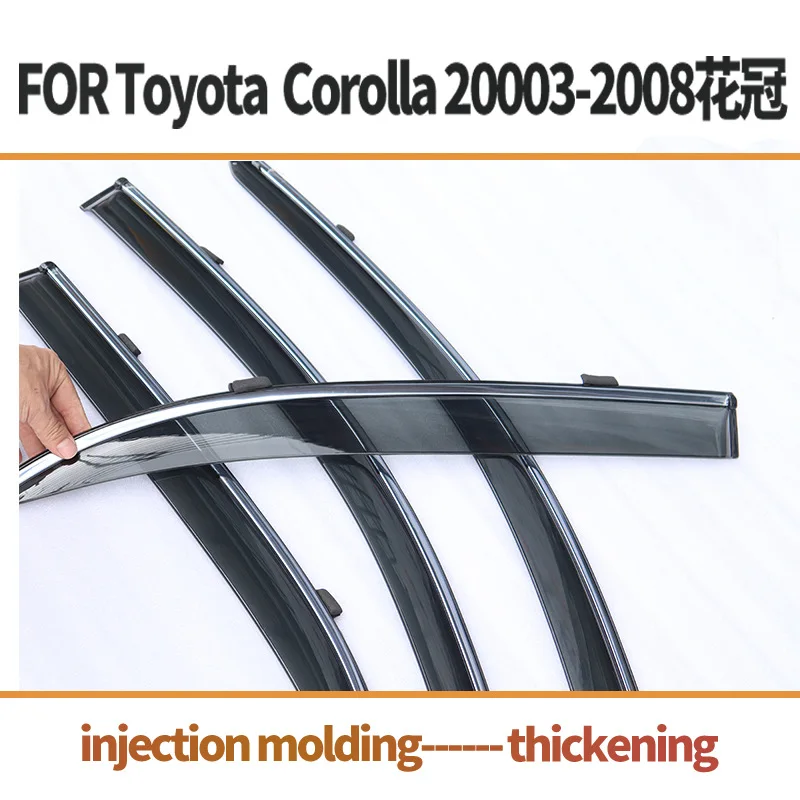 Injection-molded window rain shields, rain covers, and rain visors suitable for Toyota Corolla models from 2003 to 2008