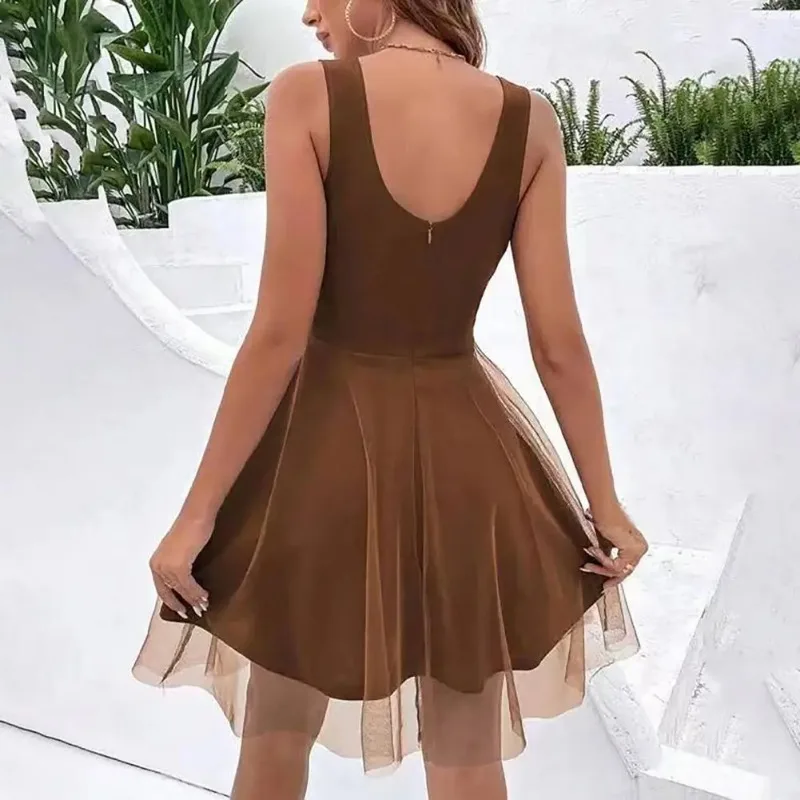 Senhora verão vestido de baile elegante decote em v pérola embelezado a linha vestido de noite com dupla camada de malha sobreposição cintura alta para o verão