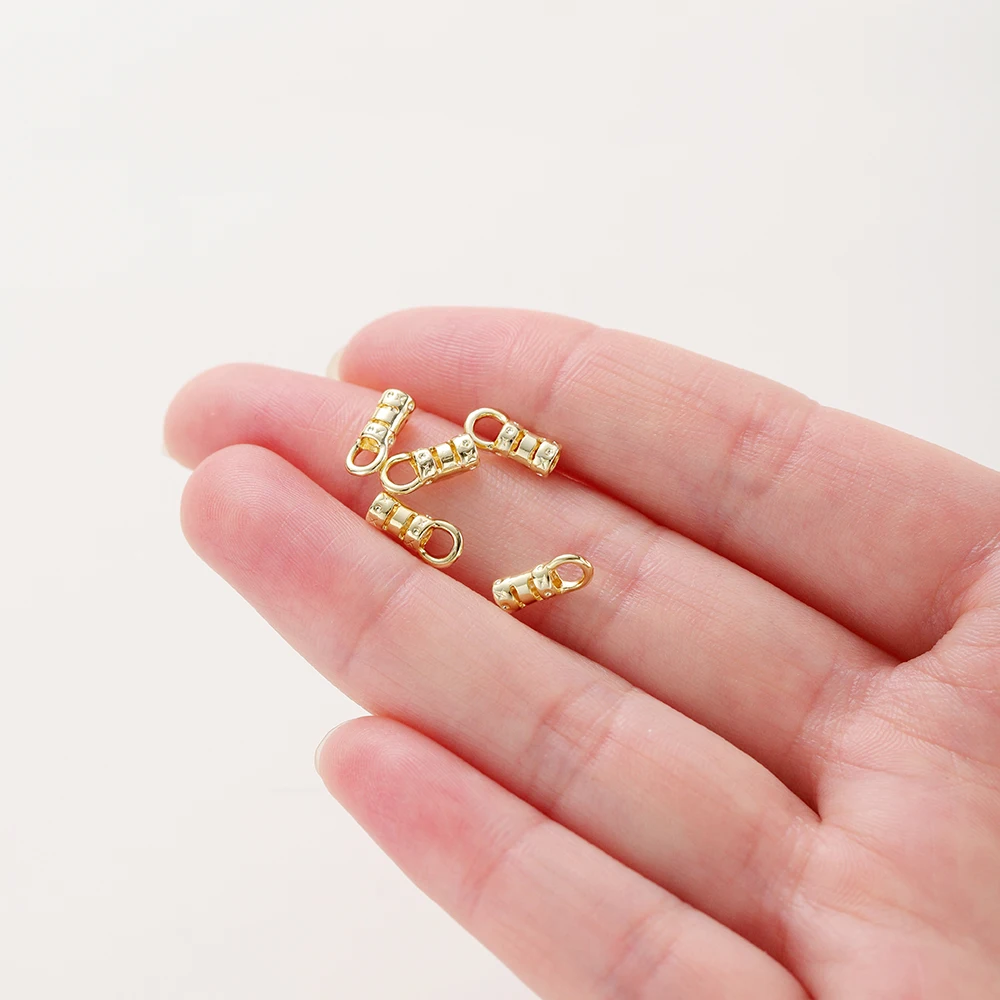 10 Stück Messing 18 Karat vergoldete Crimp-End kappen mit Schlaufen schnur rohr Zylindern den Kappe für Leders chnüre und Ketten DIY Schmuck herstellung – Detail 9