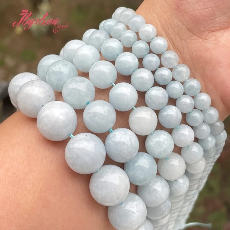 6/8/10/12/14mm Round Aquamarines Jades Smooth Loose Stone Beads For Necklace Bracelet DIY Jewelry Making 15\