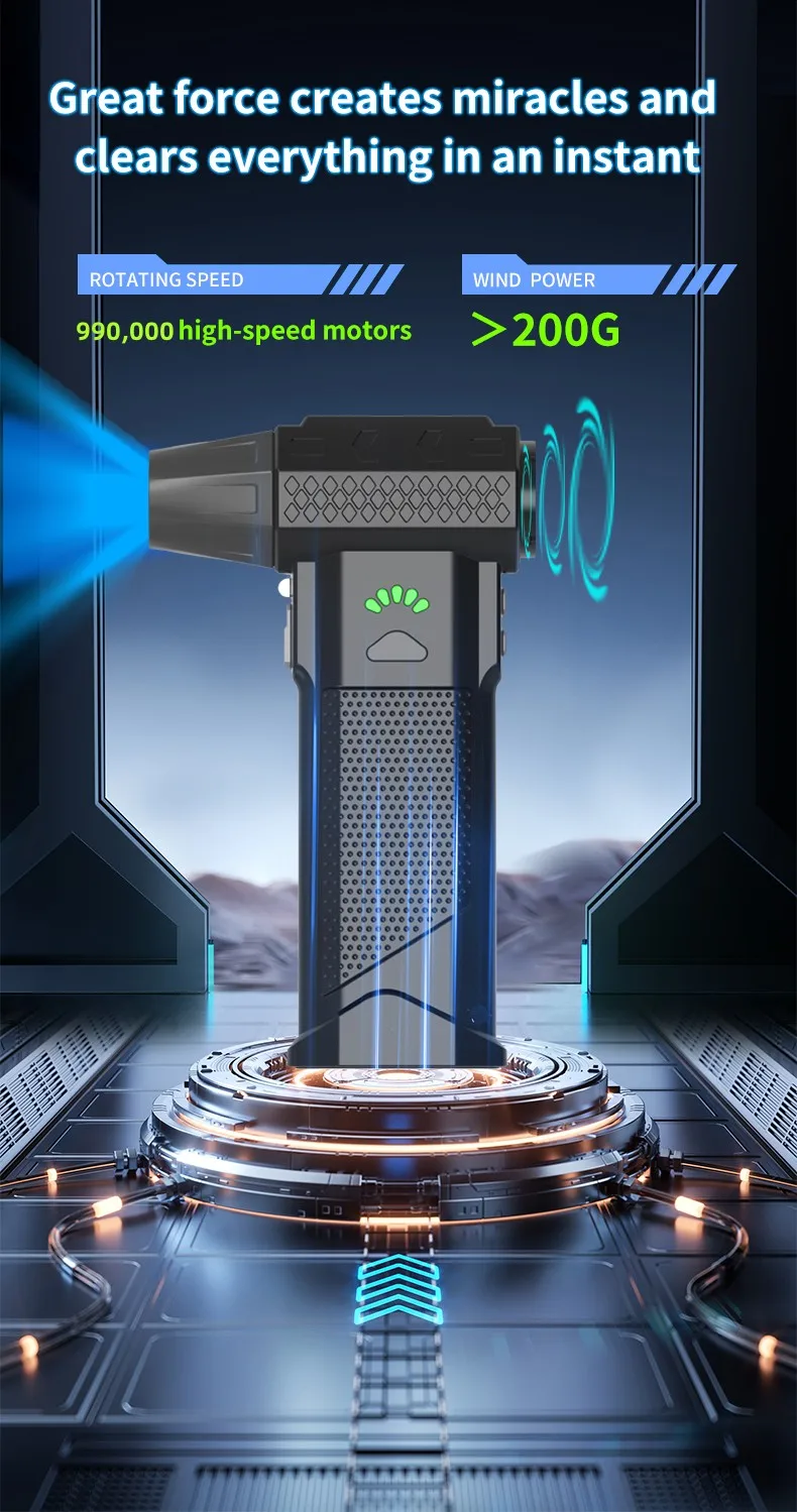 

99WRPM Powerful Turbo Air Blower 310g Blowing Force Strong Airflow Turbo Fan Power Bank Function Wireless Compressed Air Duster