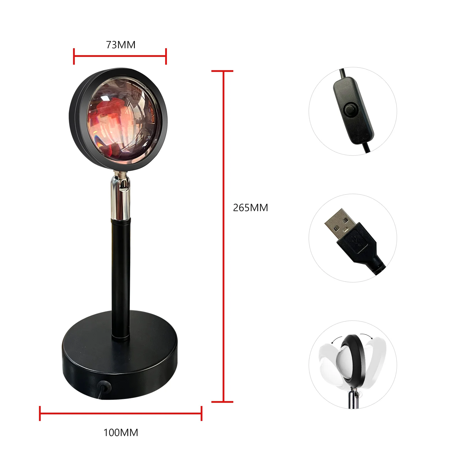 GY Sunset lamp 4 Colors Sunset Projection Light, Romantic Vision Mood Light Suitable for Photography, Selfie, Room Decoration