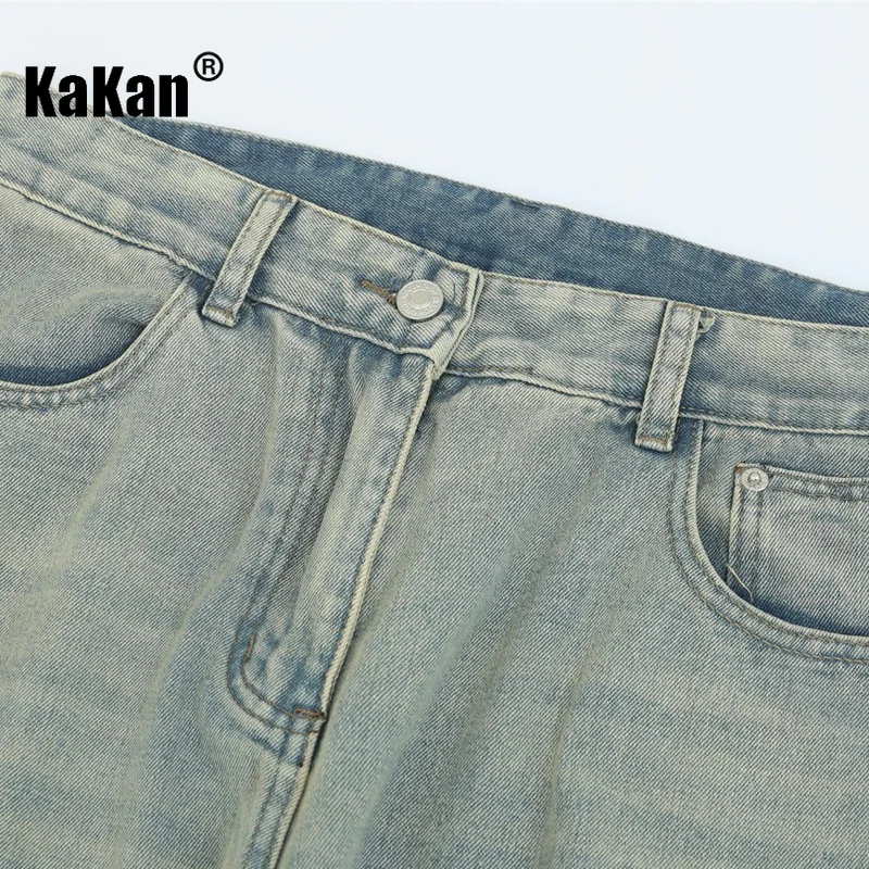 Kakan - European and American High Street Straight Tube Washed and Worn Out Jeans for Men, Mid Waist Zippered Long Jeans 41-5850