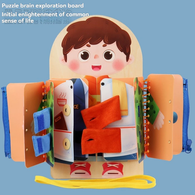 Montessori ของเล่นการศึกษาเด็กทักษะชีวิตผูกเชือกผูกรองเท้าซิปหัวเข็มขัดไม้ Multi-Layer Busy BOARD ปริศนาของขวัญ