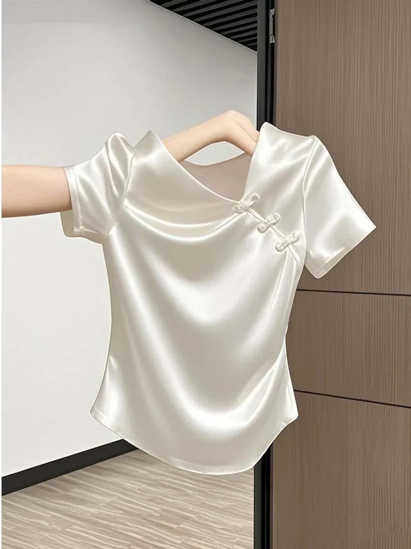 

Slimming Fashionable Unique Beautiful Versatile Women's T-shirt Summer New Arrival Casual Loose Fit Short Sleeve V-neck Top