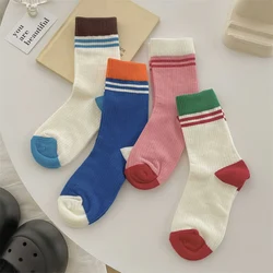 Socks For Women Retro Mixed-Color Fashion Girls Striped Socks Breathable Casual Soft Ladies Sport Crew Socks Simple Trend