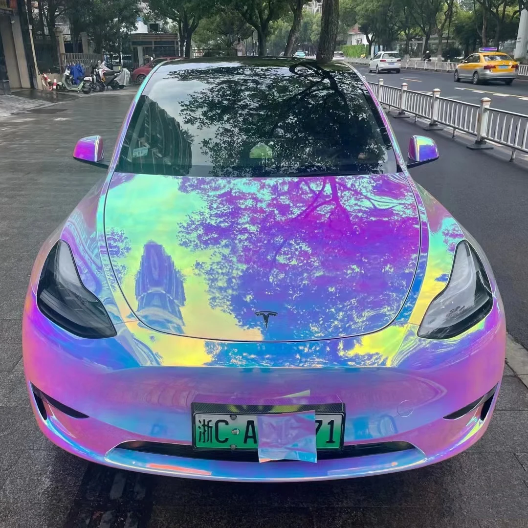 Air Release Car Body Film Car Wrap removable Easy to Install Stretchable Premium PET Auto Vinyl Rainbow Chrome White
