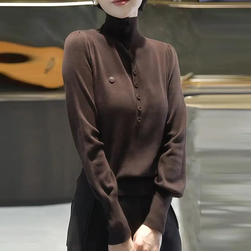 

Dalong High-End Unique Spring Knitted Sweater No Pilling Lantern Sleeve Women's Fashionable Long Sleeve High Collar Regular Fit
